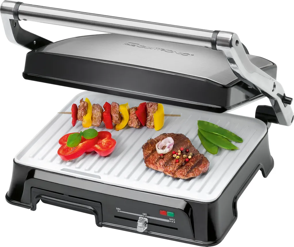 Clatronic KG 3571 Elektrischer Kontaktgrill, Multigrill, Für Beidseitiges & Fettfreies Grillen, Antihaftbeschichtete Platten, Kabelaufwicklung, 2000 Watt, Edelstahl 4 Clatronic KG 3571 Elektrischer Kontaktgrill, Multigrill, Für Beidseitiges & Fettfreies Grillen, Antihaftbeschichtete Platten, Kabelaufwicklung, 2000 Watt, Edelstahl – Bild 2