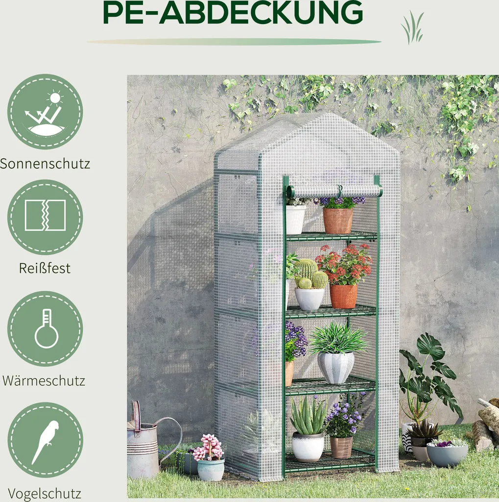 Outsunny Folien Gewächshaus Treibhaus Tomatenhaus Pflanzenhaus Frühbeet 4 Regalfächer Weiß 70 X 50 X 160 Cm 7 Outsunny Folien Gewächshaus Treibhaus Tomatenhaus Pflanzenhaus Frühbeet 4 Regalfächer Weiß 70 X 50 X 160 Cm – Bild 5