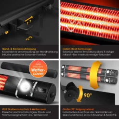 KESSER® Infrarot Heizstrahler 3000W IR-Gastro-Bar Inkl. LED Licht Terrassenstrahler Mit WiFi & Fernbedienung Inkl. Schutzhülle Infrarotstrahler Quarzstrahler Terrassenheizer Wand-Heizstrahler, Farbe:Schwarz -Günstiges Laube Lust Geschäft 4e80ce29e8196e39b85904bb5311a6d7