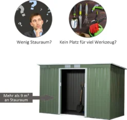 Outsunny Gerätehaus, Gartenhaus, Geräteschuppen Mit Schiebetür, Lüftungsfenster, Pultdach, Outdoor, Stahl, Hellgrün, 277 X 130 X 173 Cm -Günstiges Laube Lust Geschäft 51b178324fc3c331b46f22b6a7f9fa81