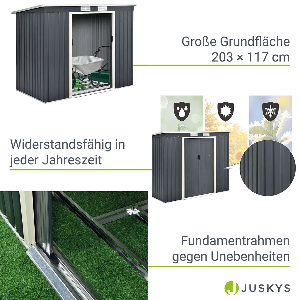 Juskys Metall Gerätehaus M Mit Pultdach, Schiebetür & Fundament - 4m³ - 213×130×173 Cm - Anthrazit - Geräteschuppen Gartenhaus Garten Schuppen 6 Juskys Metall Gerätehaus M Mit Pultdach, Schiebetür & Fundament - 4m³ - 213×130×173 Cm - Anthrazit - Geräteschuppen Gartenhaus Garten Schuppen – Bild 4