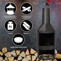 BBQ Collection Gartenkamin - Mit Schornstein - Outdoor-Ofen - 134 X 44,5 CM - Mit Schürhaken - Schwarz -Günstiges Laube Lust Geschäft 547e9e49936e9c4463669bcd5127eed0