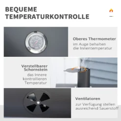 HOMCOM Outsunny Holzkohlegrill BBQ Gartengrill Mit Deckel Und Ablagen Metall Smoker BBQ Warmhalteplatte Regale Gartenparty Transportrollen Schwarz 124 X 66 X 112 Cm -Günstiges Laube Lust Geschäft 56589af31620be402b6158b5809439dd