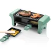 Bestron Raclette Für 1 Bis 2 Personen, Mini Tischgrill Mit Zwei Pfännchen Und Zwei Holzschabern, 350 Watt, Farbe: Grün/Schwarz