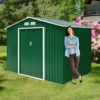 COSTWAY Metall Gerätehaus Inkl. Metallfundament 213x127x185cm Gartenhaus Geräteschuppen Garten Schuppen Dunkelgrün