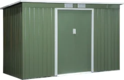 Outsunny Gerätehaus, Gartenhaus, Geräteschuppen Mit Schiebetür, Lüftungsfenster, Pultdach, Outdoor, Stahl, Hellgrün, 277 X 130 X 173 Cm