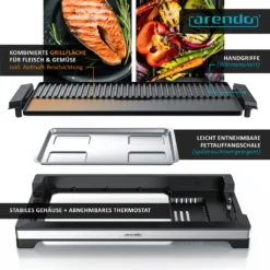 Arendo Tischgrill Elektrisch – XXL Elektrogrill Party Grill - Abnehmbare Platte - Fettauffangschale – Für BBQ, Steaks, Würstchen, Fisch, Gemüse Etc. – Indoor Und Outdoor - BPA-frei -Günstiges Laube Lust Geschäft 580a0daac9ca0fa308272a2d36a6e227