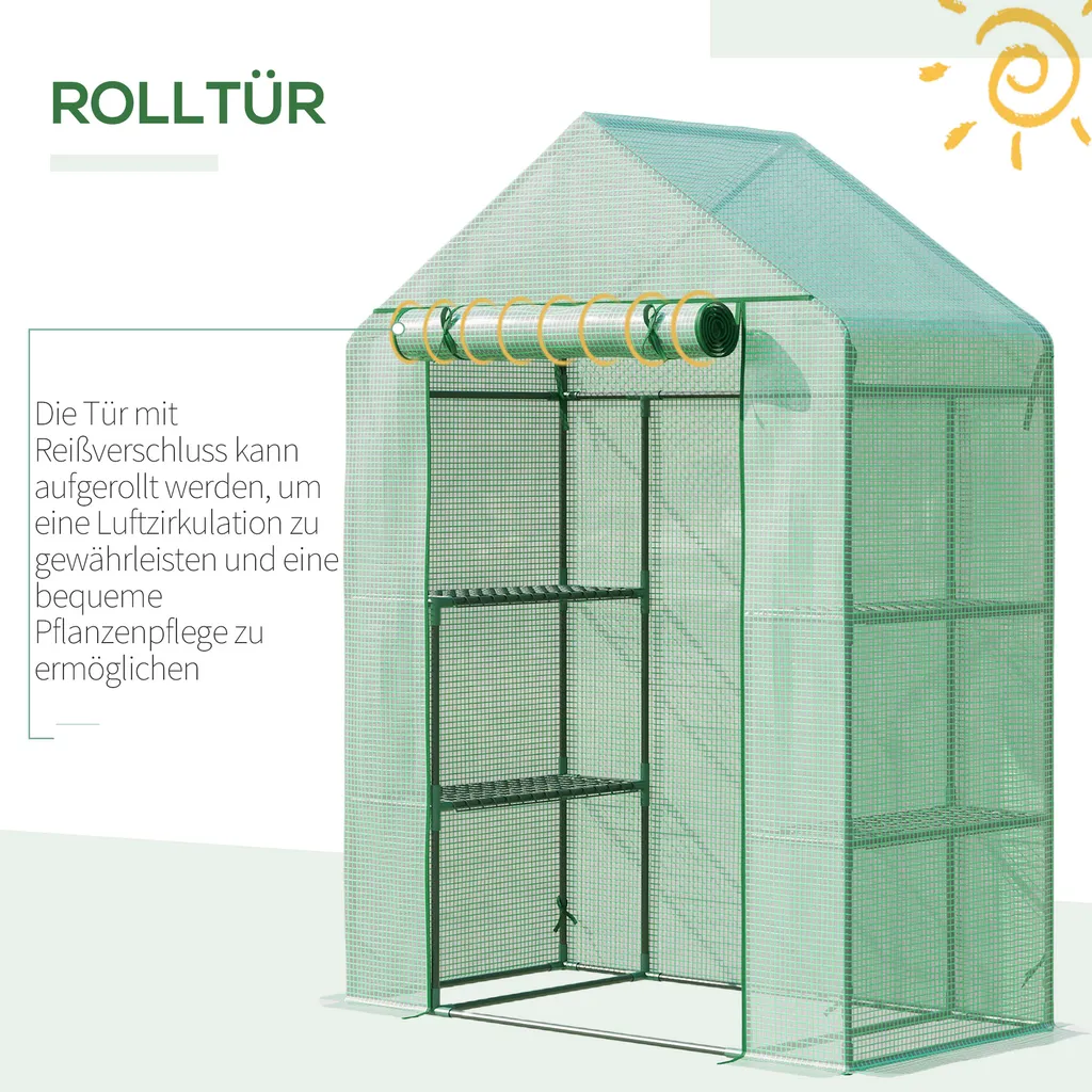 Outsunny Foliengewächshaus Gewächshaus Mit 6 Regalebenen Begehbares Gartenhäuschen Treibhaus Tomatenhaus Pflanzenhaus Mit Aufrollbarem Eingang Frühbeet Grün 141 X 72 X 191 Cm 8 Outsunny Foliengewächshaus Gewächshaus Mit 6 Regalebenen Begehbares Gartenhäuschen Treibhaus Tomatenhaus Pflanzenhaus Mit Aufrollbarem Eingang Frühbeet Grün 141 X 72 X 191 Cm – Bild 6