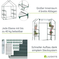 Juskys Foliengewächshaus 1 M² Aufrollbare Tür - Gewächshaus Für Tomaten - Stabiles Balkon Treibhaus Mit 4 Ebenen, Großem Eingang, PVC-Abdeckung -Günstiges Laube Lust Geschäft 5c0cecf473d579e2577a94f7cf535942