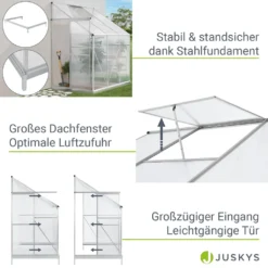 Juskys Aluminium Anlehn-Gewächshaus 2,4 M² – Treibhaus Mit Schiebetür, Fenster Zum Lüften & Stahl-Fundament – Stabiles Pflanzenhaus Für Garten -Günstiges Laube Lust Geschäft 5e2bceb2e7b2427f62295201f17499e1
