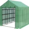 Outsunny Foliengewächshaus Gewächshaus Mit 18 Regalebenen Begehbares Gartenhäuschen Treibhaus Tomatenhaus Pflanzenhaus Mit Aufrollbarem Eingang Frühbeet Grün 244 X 180 X 210 Cm