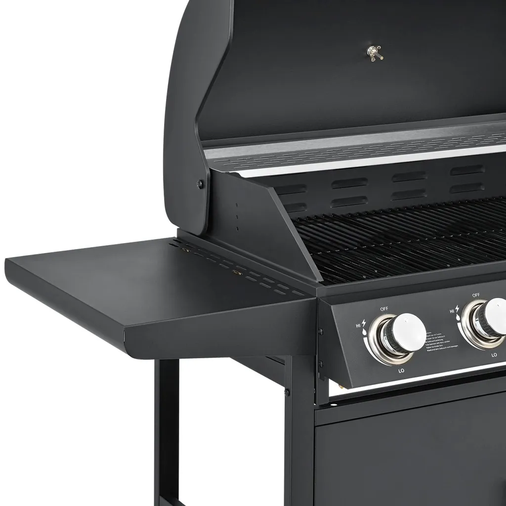 Juskys BBQ Gasgrill Dakota – Grillwagen Mit 5 Brenner 18 KW - Barbecue Grill Inkl. Deckel, Warmhalterost, Seitenablagen, Thermometer & Abdeckplane 10 Juskys BBQ Gasgrill Dakota – Grillwagen Mit 5 Brenner 18 KW - Barbecue Grill Inkl. Deckel, Warmhalterost, Seitenablagen, Thermometer & Abdeckplane – Bild 8