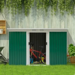 Outsunny Gerätehaus, Gartenhaus, Geräteschuppen Mit Schiebetür, Lüftungsfenster, Pultdach, Outdoor, Stahl, Grün, 280 X 130 X 172 Cm -Günstiges Laube Lust Geschäft 5f38c178256594816d166b5f055b5322