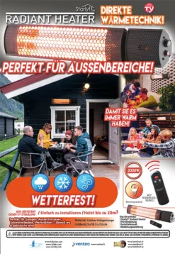 Starlyf® Radiant Heater – Wetterfeste Halogen-Infrarot-Heizung Mit Direktwärme-Technologie, Inkl. Fernbedienung, 2000 Watt – Aus Der TV Werbung -Günstiges Laube Lust Geschäft 5f4bce848017b28347e8a468e6fd0f73