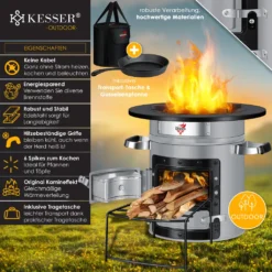KESSER® Raketenofen Inkl. Grillpfanne Aus Gusseisen Mit Tragetasche Dutch Oven BBQ Rakete Holzofen Camping Campingkocher Campinggrill, Edelstahl, Farbe:Grau -Günstiges Laube Lust Geschäft 5fffe75f266d7a231b1bb0770ba3feaa