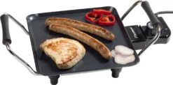 Bestron Elektrischer Tischgrill, Kleine Plancha-/Teppanyaki-Grillplatte Mit Antihaftbeschichtung, Grillspaß Für Bis Zu 2 Personen, 1.000 Watt, Farbe; Schwarz