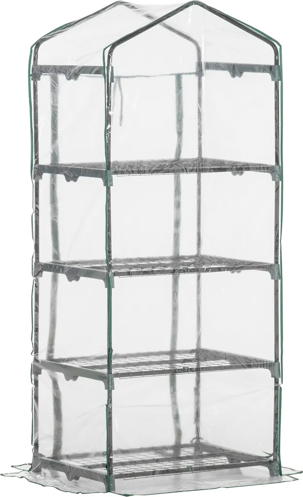 Outsunny Folien Gewächshaus Treibhaus Tomatenhaus Pflanzenhaus Frühbeet 4 Regalfächer Transparent 70 X 50 X 160 Cm 4 Outsunny Folien Gewächshaus Treibhaus Tomatenhaus Pflanzenhaus Frühbeet 4 Regalfächer Transparent 70 X 50 X 160 Cm – Bild 2