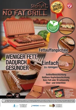 Starlyf® No Fat Grill - Kompaktgrill Mini Grill Für Die Küche, Low Fat, Kein Fett Oder Öl, Ohne Fett Oder Öl, Gesund Grillen, Kontaktgrill, Elektrogrill, - 1000W, PFOA-FREI, Aus Der TV Werbung -Günstiges Laube Lust Geschäft 61fdf95f66a86106a743cbf5d386184e