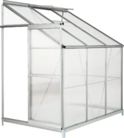 Tectake Anlehngewächshaus Aus Aluminium Mit Fundament 192x128x202cm - Transparent