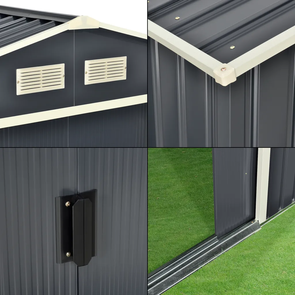 Gartenschuppen 213x127x185cm Aus Metall Gerätehaus Mit Metallrahmen Dunkelgrau 8 Gartenschuppen 213x127x185cm Aus Metall Gerätehaus Mit Metallrahmen Dunkelgrau – Bild 6