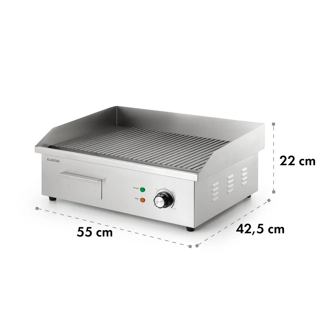 Klarstein Grillmeile 3000R Pro Gusseisen Grillplatte Elektrisch, Grillfläche: 54,5 X 35 Cm (geriffelt), Stufenlos 50-300 °C, 3000 Watt, Profi Elektrogrill Mit Spritzschutz, Edelstahl 11 Klarstein Grillmeile 3000R Pro Gusseisen Grillplatte Elektrisch, Grillfläche: 54,5 X 35 Cm (geriffelt), Stufenlos 50-300 °C, 3000 Watt, Profi Elektrogrill Mit Spritzschutz, Edelstahl – Bild 9