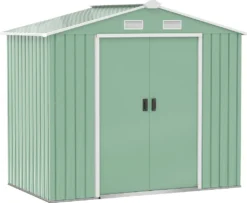 Outsunny Gerätehaus Geräteschuppen Gartenhaus Garten Schuppen Mit Fundament Und Schiebetüren Wetterfest Stahl Hellgrün 213 X 130 X 185 Cm