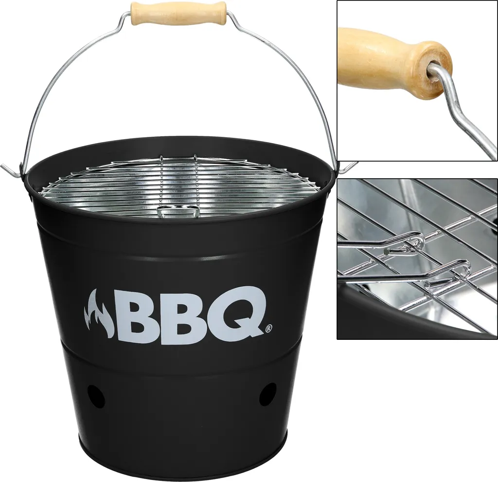 ECD Germany Grilleimer Ø 25cm Mit Grillrost Und Tragegriff, Eimergrill Aus Edelstahl In Matt Schwarz, Minigrill Mit Belüftung, Campinggrill Holzkohlegrill BBQ Grill Picknickgrill Grillkübel Feuerkübel 7 ECD Germany Grilleimer Ø 25cm Mit Grillrost Und Tragegriff, Eimergrill Aus Edelstahl In Matt Schwarz, Minigrill Mit Belüftung, Campinggrill Holzkohlegrill BBQ Grill Picknickgrill Grillkübel Feuerkübel – Bild 5