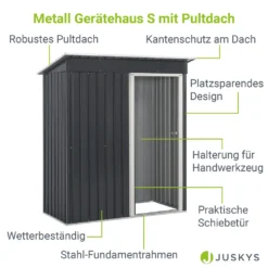 Juskys Metall Gerätehaus S Mit Pultdach, Schiebetür & Fundamentrahmen - 1,4 M² - 161 X 86 X 181 Cm - Anthrazit - Geräteschuppen Gartenhaus Schuppen -Günstiges Laube Lust Geschäft 664d80723a497ff83c8178ea2371551e