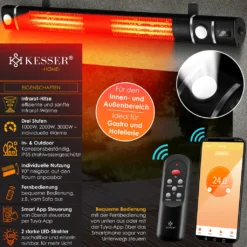 KESSER® Infrarot Heizstrahler 3000W IR-Gastro-Bar Inkl. LED Licht Terrassenstrahler Mit WiFi & Fernbedienung Inkl. Schutzhülle Infrarotstrahler Quarzstrahler Terrassenheizer Wand-Heizstrahler, Farbe:Schwarz -Günstiges Laube Lust Geschäft 672eda2e0185520546ead3f38609d964
