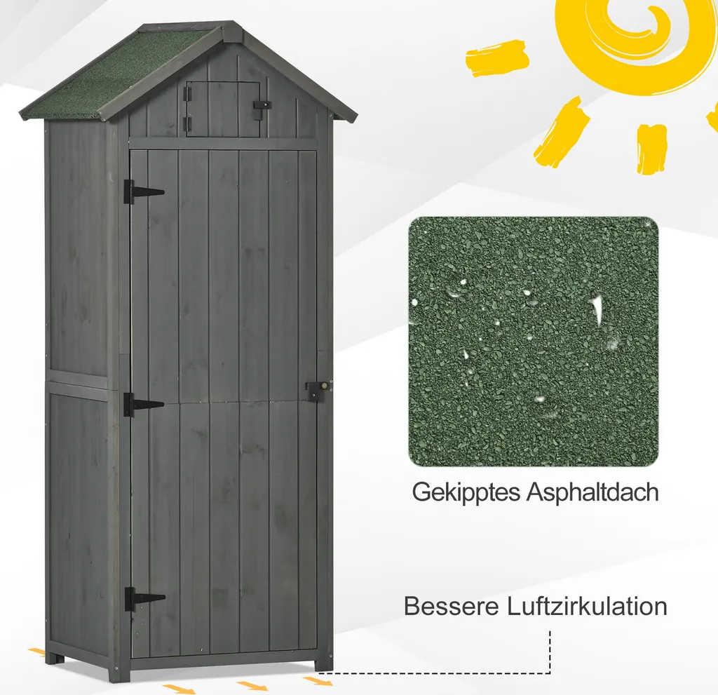 Outsunny Gartenschrank Gartenhaus Gerätehaus Geräteschuppen Mit Fachböden Asphaltdach Fenster Holz Grau+Grün 77 X 54,2 X 179 Cm 7 Outsunny Gartenschrank Gartenhaus Gerätehaus Geräteschuppen Mit Fachböden Asphaltdach Fenster Holz Grau+Grün 77 X 54,2 X 179 Cm – Bild 5