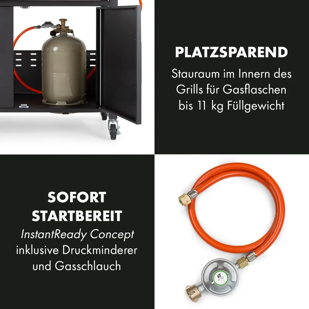 Klarstein Gasgrill Und Pizzaofen, Seitenbrenner Gasgrill Mit 6 Brenner, 20,5kW Edelstahl-Gasgrill, BBQ Gasgrill Für Balkon & Garten, Grill Für Propan, Gasgrills Mit Pizzastein & Thermometer 9 Klarstein Gasgrill Und Pizzaofen, Seitenbrenner Gasgrill Mit 6 Brenner, 20,5kW Edelstahl-Gasgrill, BBQ Gasgrill Für Balkon & Garten, Grill Für Propan, Gasgrills Mit Pizzastein & Thermometer – Bild 7