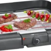 Clatronic Elektro-Grill BQ 3507, Indoor-Outdoor BBQ, Elektrischer Tischgrill Für Balkon/Camping/Gartengrill, Grillrost, Windschutz, Grillfläche: 36x25 Cm, 2000 Watt