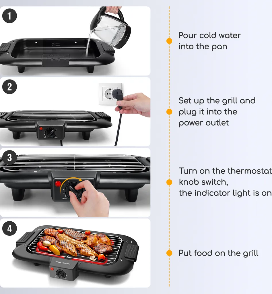Aigostar Rauchfreier Tischgrill Barbecue Elektrogrill Elektrischer BBQ Grill 2000 Watt Antihaftbeschichtete Grillfläche 36 X 21cm, Abnehmbarer Fettauffangschale, Thermostat, Schwarz. 4 Aigostar Rauchfreier Tischgrill Barbecue Elektrogrill Elektrischer BBQ Grill 2000 Watt Antihaftbeschichtete Grillfläche 36 X 21cm, Abnehmbarer Fettauffangschale, Thermostat, Schwarz. – Bild 2
