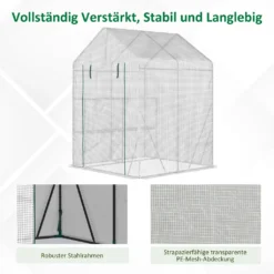 Outsunny Foliengewächshaus Begehbares Gewächshaus Mit 4 Regalebenen Tomatengewächshaus Treibhaus Frühbeet Mit Reißverschlusstüren Weiß Stahl PE-Kunststoff 143 X 143 X 195 Cm -Günstiges Laube Lust Geschäft 6cc0751ef25741bc52ebce8125ffb0c4
