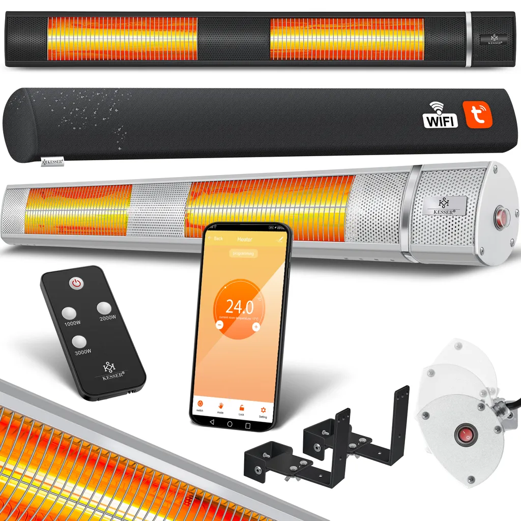 KESSER® Infrarot Heizstrahler 3000W IR-Gastro-Bar Terrassenstrahler Mit Fernbedienung Inkl. Schutzhülle Infrarotstrahler Quarzstrahler Terrassenheizer Wickeltischstrahler Wand-Heizstrahler Black, Leistung:3000W Silber 3 KESSER® Infrarot Heizstrahler 3000W IR-Gastro-Bar Terrassenstrahler Mit Fernbedienung Inkl. Schutzhülle Infrarotstrahler Quarzstrahler Terrassenheizer Wickeltischstrahler Wand-Heizstrahler Black, Leistung:3000W Silber