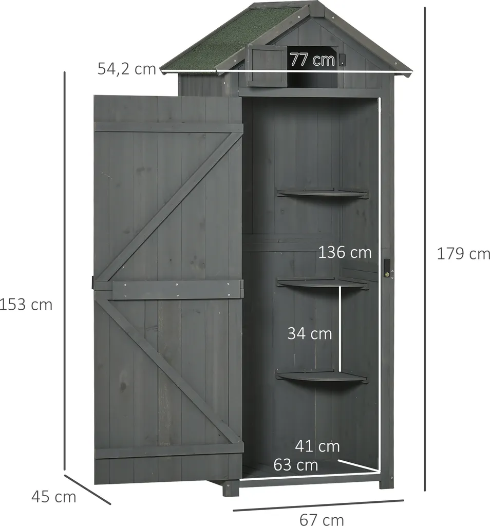 Outsunny Gartenschrank Gartenhaus Gerätehaus Geräteschuppen Mit Fachböden Asphaltdach Fenster Holz Grau+Grün 77 X 54,2 X 179 Cm 5 Outsunny Gartenschrank Gartenhaus Gerätehaus Geräteschuppen Mit Fachböden Asphaltdach Fenster Holz Grau+Grün 77 X 54,2 X 179 Cm – Bild 3