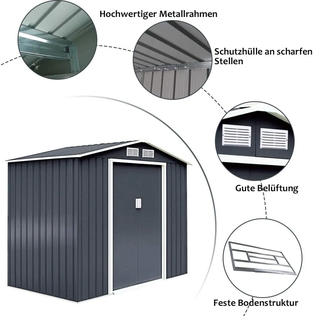 Metall Gerätehaus, Gartenhaus Mit Metallfundament, Geräteschuppen, Metallschuppen 277x191x192 Cm, Garten Schuppen 6 Metall Gerätehaus, Gartenhaus Mit Metallfundament, Geräteschuppen, Metallschuppen 277x191x192 Cm, Garten Schuppen – Bild 4