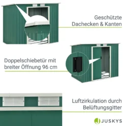 Juskys Metall Gerätehaus M Mit Pultdach, Schiebetür & Fundament - 4m³ - 213×130×173 Cm - Grün - Geräteschuppen Gartenhaus Garten Schuppen -Günstiges Laube Lust Geschäft 70ad45808452c0f2927ec6316eaf751e