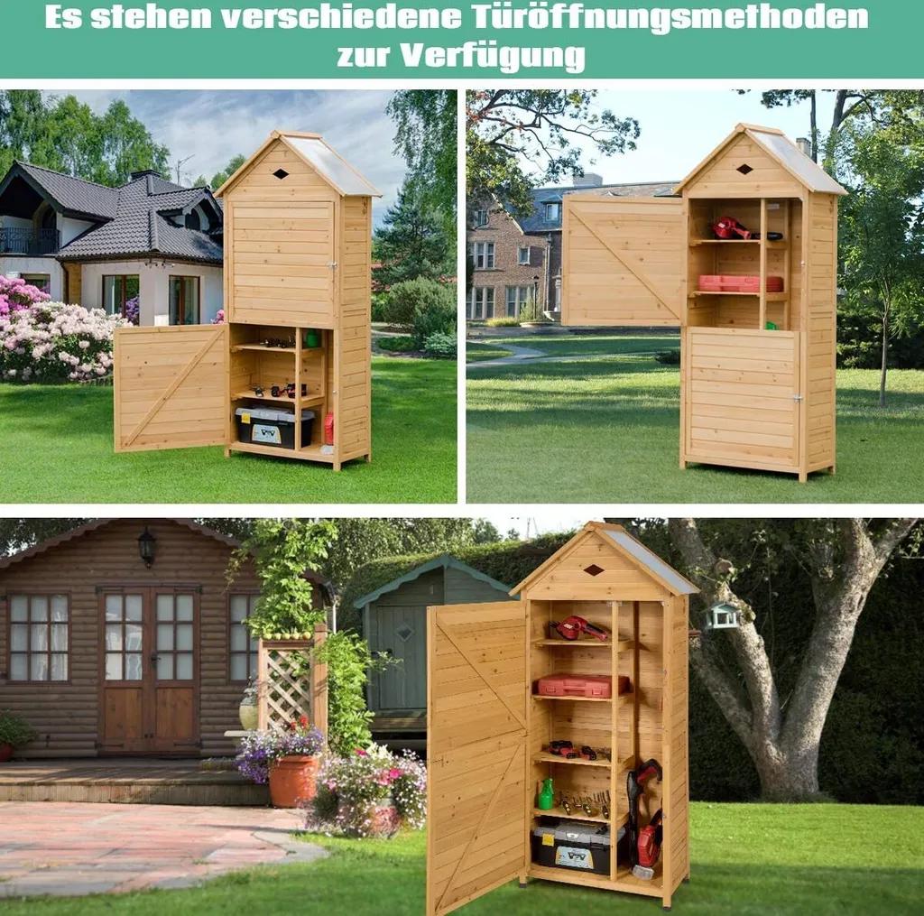 COSTWAY Gartenschrank Mit Satteldach Gerätehaus Wetterfest Geräteschuppen Werkzeugschrank Holz Geräteschrank 177x80x45cm 4 COSTWAY Gartenschrank Mit Satteldach Gerätehaus Wetterfest Geräteschuppen Werkzeugschrank Holz Geräteschrank 177x80x45cm – Bild 2