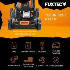 Benzin Rasenmäher | Kompaktmäher | 410mm Schnittbreite | 80ccm | 18kg | 45L | Ultraleicht, Kompakt | Bis 400m² | FX-RM4180 | FUXTEC -Günstiges Laube Lust Geschäft 71bf9b9a0ff6ffdfa17866e064833394