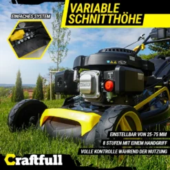 Craftfull Benzinrasenmäher CR-196-10, 53 Cm Schnittbreite, Benzin Rasenmäher Mit Radantrieb, 196 Cc, 4,4 KW / 6PS, Euro 5 Norm, 5in1, Loncin Marken Motor, GT-Markengetriebe, 8 Stufen Höhenverstellbar, 62 Liter Fangsack, Easy-Clean-Funktion 14 Craftfull Benzinrasenmäher CR-196-10, 53 Cm Schnittbreite, Benzin Rasenmäher Mit Radantrieb, 196 Cc, 4,4 KW / 6PS, Euro 5 Norm, 5in1, Loncin Marken Motor, GT-Markengetriebe, 8 Stufen Höhenverstellbar, 62 Liter Fangsack, Easy-Clean-Funktion -Günstiges Laube Lust Geschäft 729427d1d8d08937fe71cf8f315ab8c7