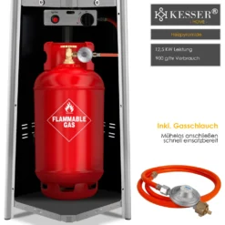 KESSER® Heizstrahler Pyramide Für Terrasse Terrassenheizer Gas 12,5 KW Gasheizstrahler Gasheizer , Wärmestrahler, Heizgerät, Inkl. Schutzhülle , Mit Gasschlauch Druckminderer , Wärmeabzug Edelstahl , Farbe:Grau -Günstiges Laube Lust Geschäft 729596cbc8b036f5b19bbf41ff3f925a