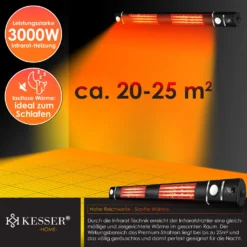 KESSER® Infrarot Heizstrahler 3000W IR-Gastro-Bar Inkl. LED Licht Terrassenstrahler Mit WiFi & Fernbedienung Inkl. Schutzhülle Infrarotstrahler Quarzstrahler Terrassenheizer Wand-Heizstrahler, Farbe:Schwarz -Günstiges Laube Lust Geschäft 7416ac2400aeea6e8d55d227c0edc014