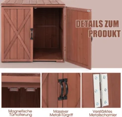 COSTWAY Gartenschrank Holz, Lagerschrank Garten, Holzschrank Mit Doppeltüren Und Griffen, Geräteschrank Gerätehaus Geräteschuppen, Schuppen Schrank, Werkzeugschrank Braun, 77 X 56 X 72 Cm -Günstiges Laube Lust Geschäft 74cc573210ac5144fdd808d83b60653c