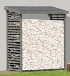 Kaminholzregal / Brennholzregal Flammo L BIG KI Grau 208x75x200cm