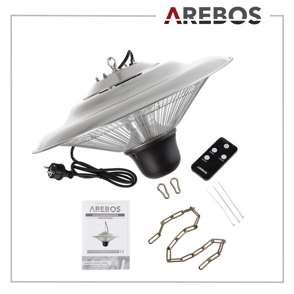 AREBOS Deckenheizstrahler 1.500 W, Inkl. Fernbedienung, Infrarotheizstrahler, Wärmepilz, Silber 11 AREBOS Deckenheizstrahler 1.500 W, Inkl. Fernbedienung, Infrarotheizstrahler, Wärmepilz, Silber – Bild 9