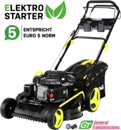 Craftfull Benzinrasenmäher CR-196-10E, 53 Cm Schnittbreite, Benzin Rasenmäher Mit Radantrieb Inkl. Elektrostarter & Rasenkamm, 196 Cc, 4,4 KW / 6PS, Euro 5 Norm, 5in1, Marken Motor, GT-Markengetriebe, 8 Stufen Höhenverstellbar, 62 Liter Fangsack, Easy-Clean-Funktion