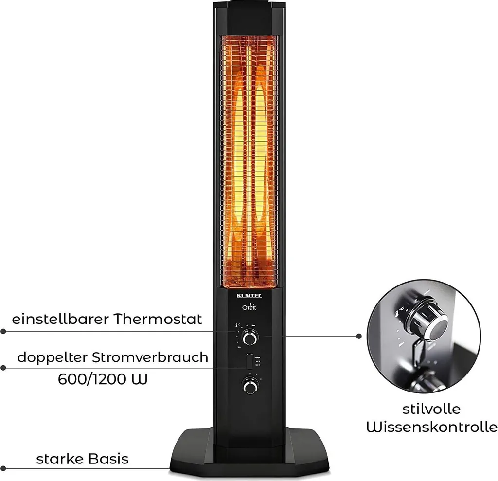 Heizstrahler Heizgerät Heizung Elektroheizung Infrarot Stand Heizstrahler Mit Thermostat Infrarotheizung Für Innen & Außenbereich 2 Heizstufen Standgerät Tragbar Elegantes Design 1200 Watt Schwarz 7 Heizstrahler Heizgerät Heizung Elektroheizung Infrarot Stand Heizstrahler Mit Thermostat Infrarotheizung Für Innen & Außenbereich 2 Heizstufen Standgerät Tragbar Elegantes Design 1200 Watt Schwarz – Bild 5