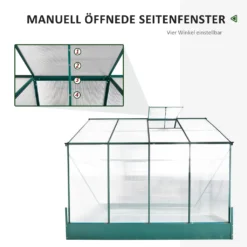 Outsunny Gewächshaus Für Den Garten, Vielseitig Nutzbar Als Treibhaus, Tomatenhaus, Frühbeet Und Pflanzenhaus, 4 Mm PC Sonnenschutzplatte, Aluminium, Transparent+Grün, 250x190x219 Cm -Günstiges Laube Lust Geschäft 77ad0bf4d23d9ce60bc1d6b1b2fcf9cf