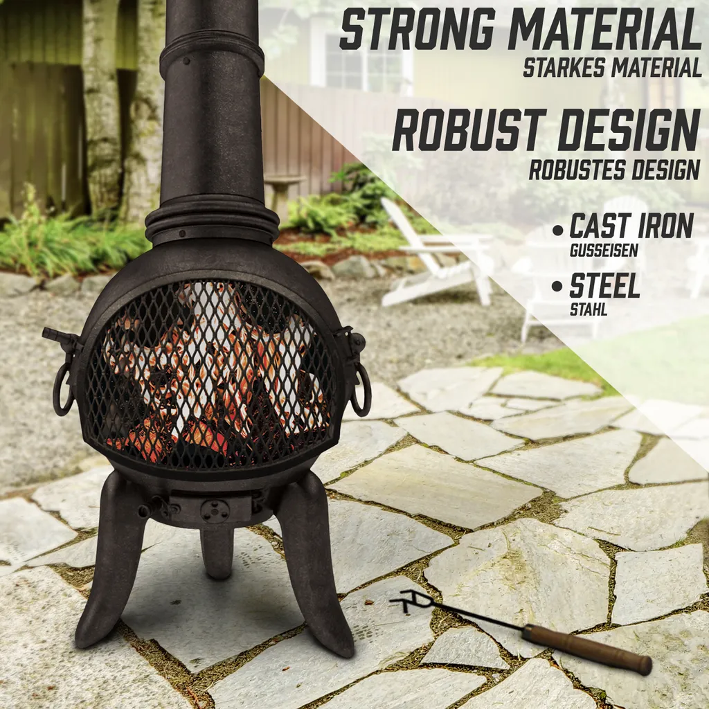 Jago® Terrassenofen Mit Funkenfluggitter - Aus Gußeisen Im Klassischen Design, 108cm Hoch, Inklusive Schürhaken, Funkenschutz - Vintage Gartenofen, Rustikaler Look, Gartenkamin, Feuerstelle, Feuerkorb 4 Jago® Terrassenofen Mit Funkenfluggitter - Aus Gußeisen Im Klassischen Design, 108cm Hoch, Inklusive Schürhaken, Funkenschutz - Vintage Gartenofen, Rustikaler Look, Gartenkamin, Feuerstelle, Feuerkorb – Bild 2